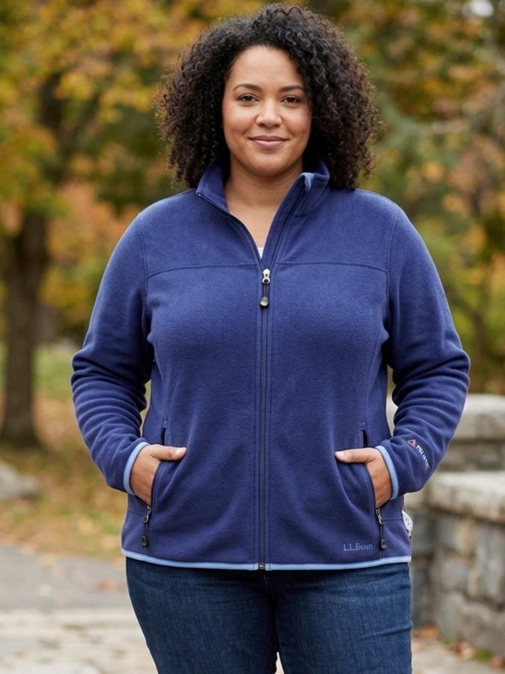 L.L. Bean Women's 1X Polartec Fleece Full-Zip Jacket Blue‎